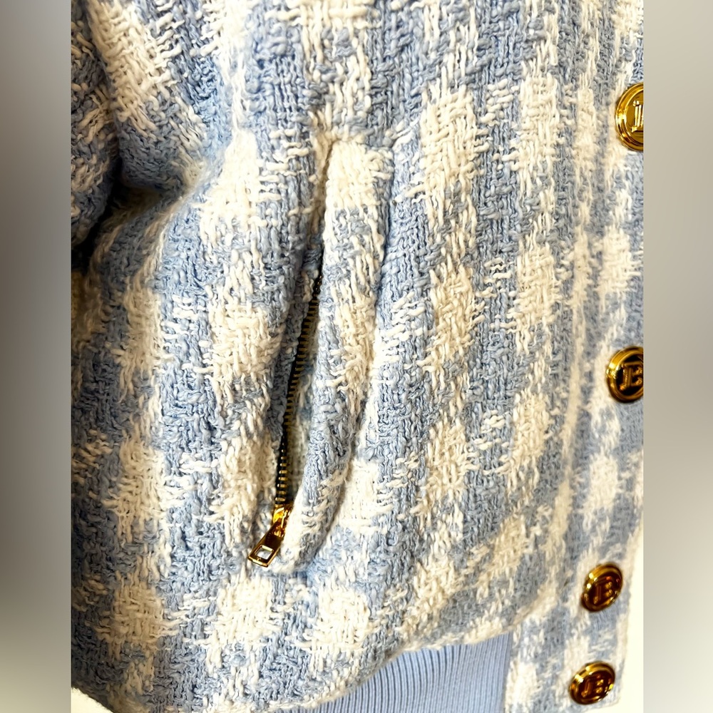 NWT Balmain Light Blue Tweed Bomber Jacket - Picture 9 of 12